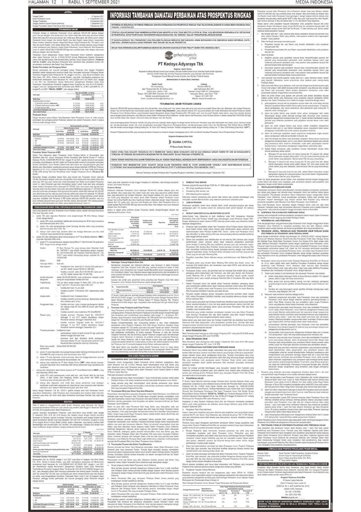 Prospektus Ringkas Awal Penawaran Umum Perdana Saham PT Kedoya Adyaraya Tbk (RSGK)