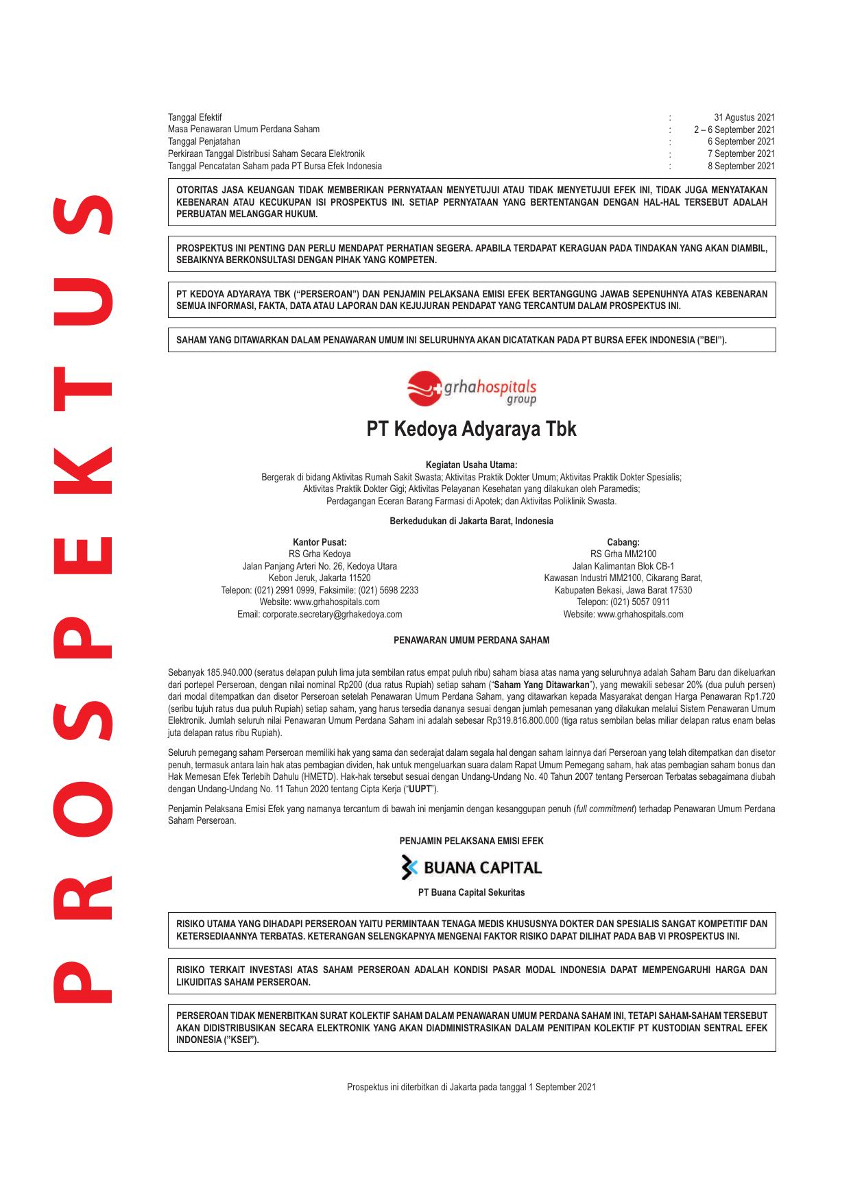 Prospektus Final Penawaran Umum Perdana Saham PT Kedoya Adyaraya Tbk (RSGK)