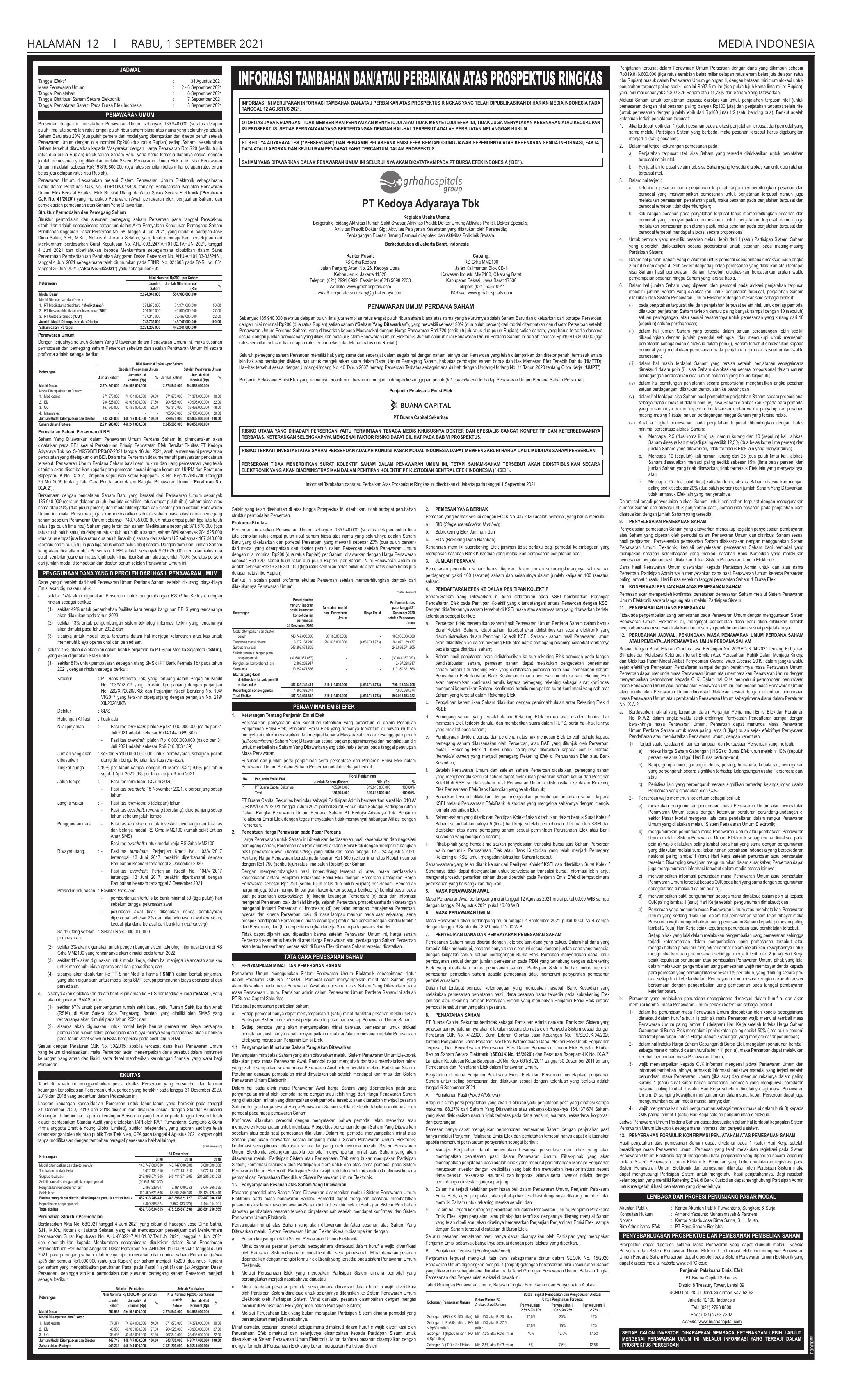 Prospektus Ringkas Penawaran Umum Perdana Saham PT Kedoya Adyaraya Tbk (RSGK)